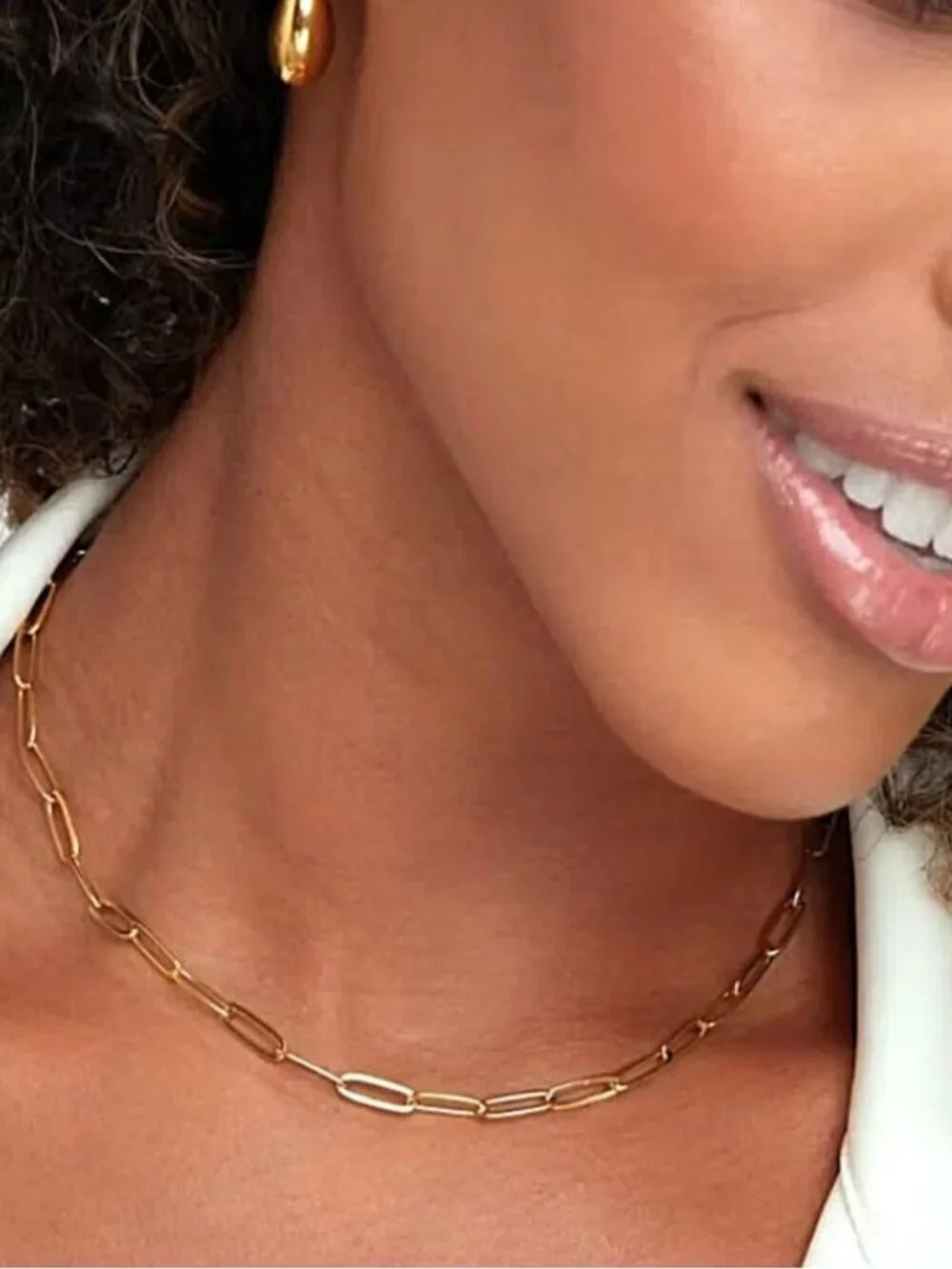 Gold Tone Paperclip Chain Necklace 18K Gold PVD Hyperallergenic NEW